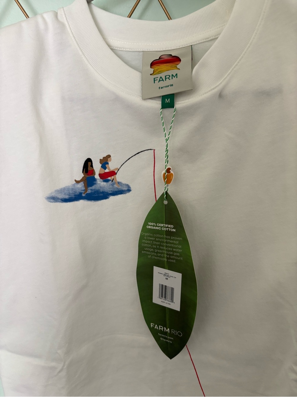 Farm Rio Off-White Fishing Dreams Padded Shoulder T-Shirt NWT M - Picture 3 of 5